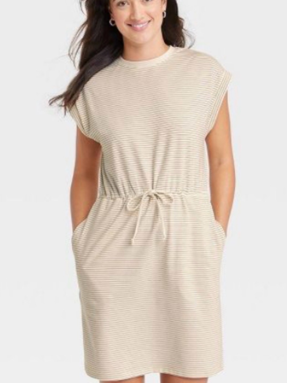 a new day Cream Striped Drawstring Midi Dress